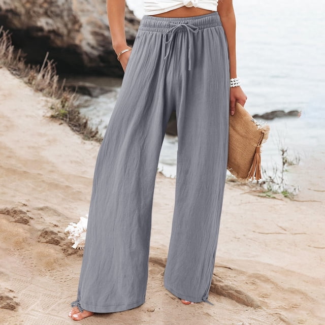 WILLBEST Pantalones Casuales Holgados para Mujer, Ropa de Trabajo Cómoda con Bolsillos, Cintura Alta Elástica, Bolsa de Papel con Cordón para Un Estilo Diario. Mediana