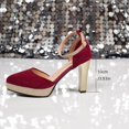 thumbnail image 5 of Miluxas Womens Pointed Toe Evening Suede Elegant Dress Shoes Ankle Strap Buckle Stiletto High Heel Pumps Shoes Wine 5.5(36), 5 of 9
