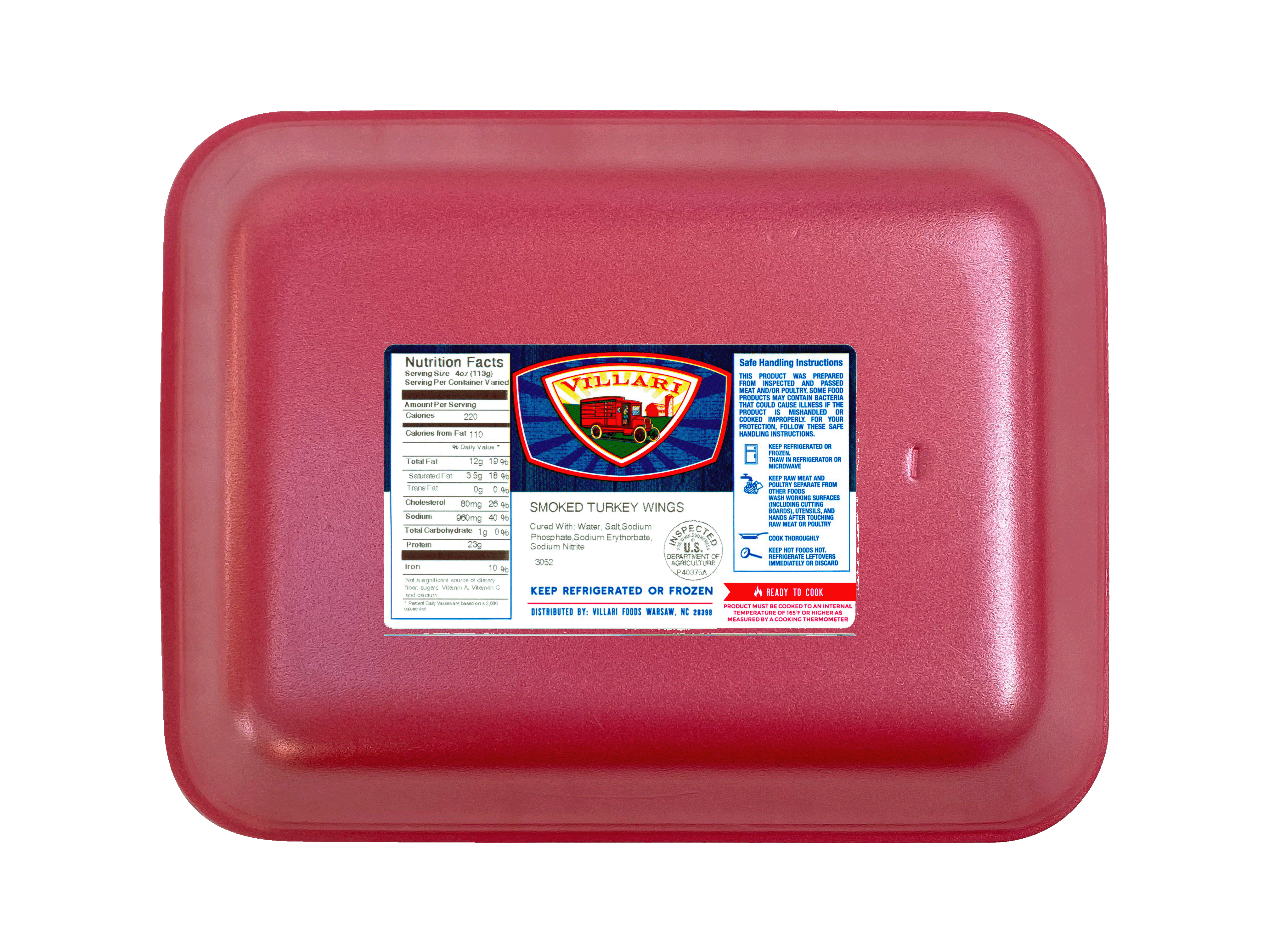 Villari Brothers Hickory Smoked Cut Turkey Wings, Gluten Free, 1.75lb -2.5lb Tray Pack