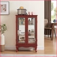 thumbnail image 4 of Curio Cabinet, American Retro Lighted Display with Tempered Glass Doors, Mirrored Back & Adjustable Shelves | Cherry | MDF+glass, 4 of 21