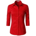 Doublju Women's 3/4 Sleeve Slim Fit Button Down Dress Shirt (Plus Size