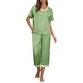 thumbnail image 2 of MINTREUS Women's Pajama Set Short Sleeved V-Neck Pajama Silk 2-Piece Set Capris Women's Satin Pajama Set Casual Clothing, 2 of 6