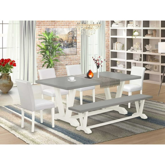 East West Furniture V-Style 6-piece Wood Kitchen Set in White/Cement