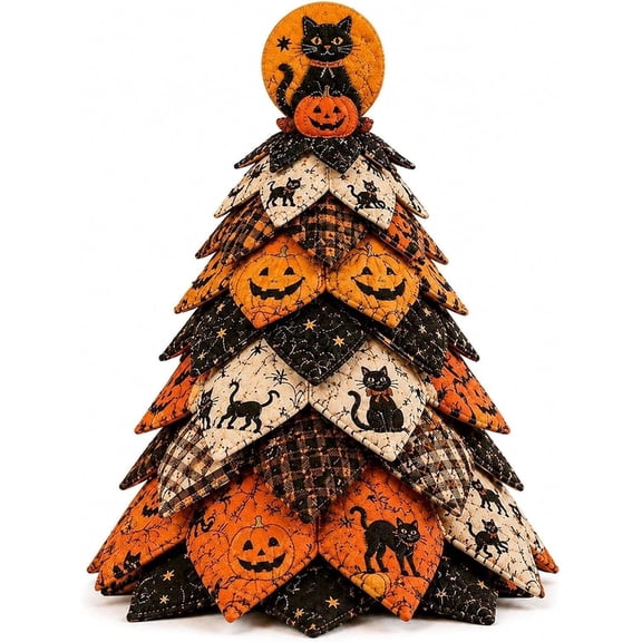 DIY Halloween Quilted Fabric Tree Kit, 3D Padded Sewing Craft Project, Handmade Halloween Tabletop Decor,Gift for Craft Lovers