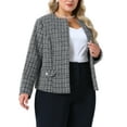 thumbnail image 4 of Agnes Orinda Women's Plus Size Tweed Blazer Plaid Collarless Open Front Long Sleeve Business Casual Jacket Suits with Button Decor 1X Black, 4 of 6