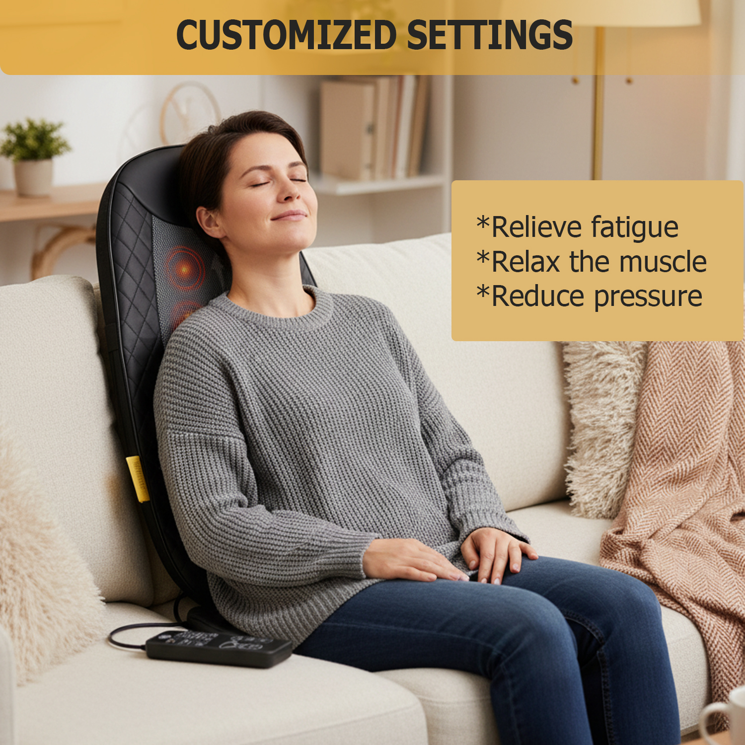 CONCETTA Back Massager with Heat, Vibrating Heating Pad for Back, Massage Chair Pad for Pain Relief Deep Tissue for Home Office Use, Gift for Parents, Grey
