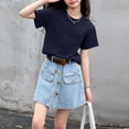thumbnail image 6 of SNKSDGM Elastic Waist Light Wash A-Line Denim Skort for Big Girls, Summer Casual Pocket Mini Jean Skirt with Liner Shorts a-Blue 14-15 Years, 6 of 7