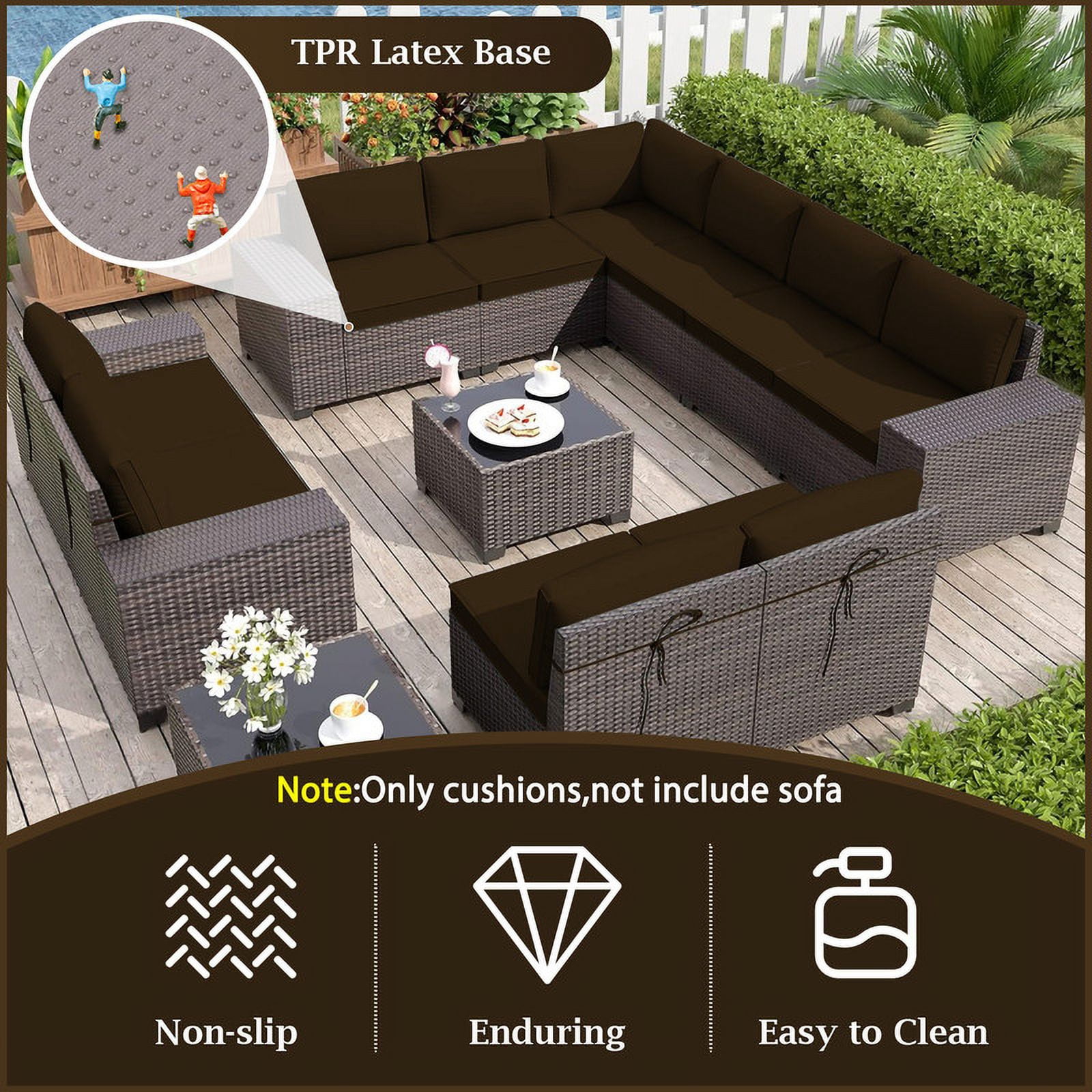 Outdoor Cushions for Patio Furniture Replacement, 4" Foam High-Density, 14-Piece Water-Resistant Outdoor Cushion for 6-Seat Sectional Patio Conversation Sets（Coffee）