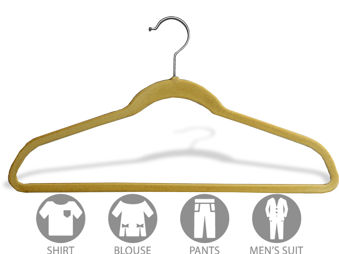 Beige Velvet Ultra Thin Slimline Hanger with Fixed Bar, Space Saving Flocked Suit Hangers with Chrome Hook (Set of 50) by International Hanger