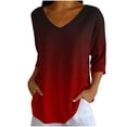 thumbnail image 2 of Warop 3/4 Length Sleeve Womens Tops Casual Gradient Print V Neck Basic Tees Business Work Tee Top, 2 of 6