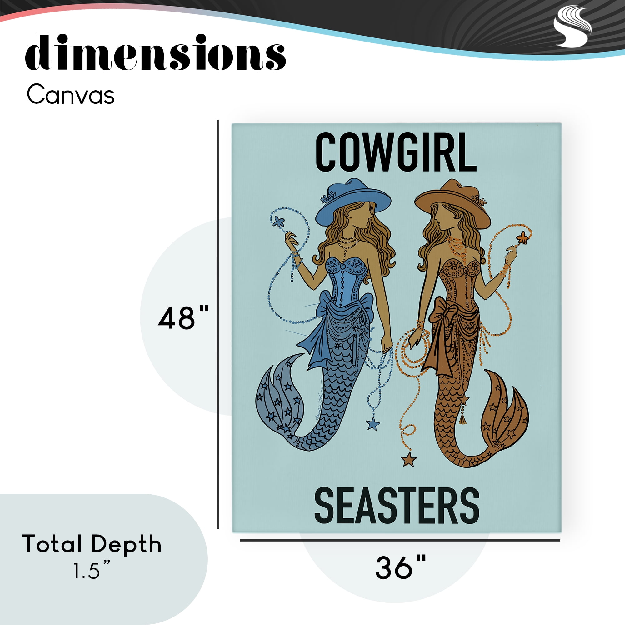 Cowgirl Seasters Mermaid Friendship Canvas Wall Art, design by Amelia Noyes