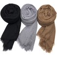 thumbnail image 2 of Spring And Summer Women's Cotton And Linen Scarf, Solid Color, Japanese And Korean Scarf, Sunscreen And Warm Shawl, Simple Retro Style, Edge Tassel, 100 * 190cm Silk Scarf Gray, 2 of 6