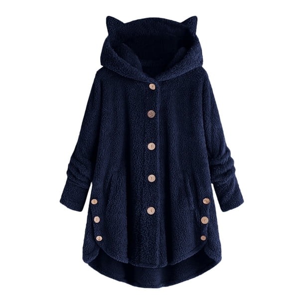 Cárdigan para mujer, cárdigan con botones para mantener el calor, sudaderas con capucha, orejas de gato, felpa irregular, abrigo con capucha sólido, Tops Odeerbi ODB-3
