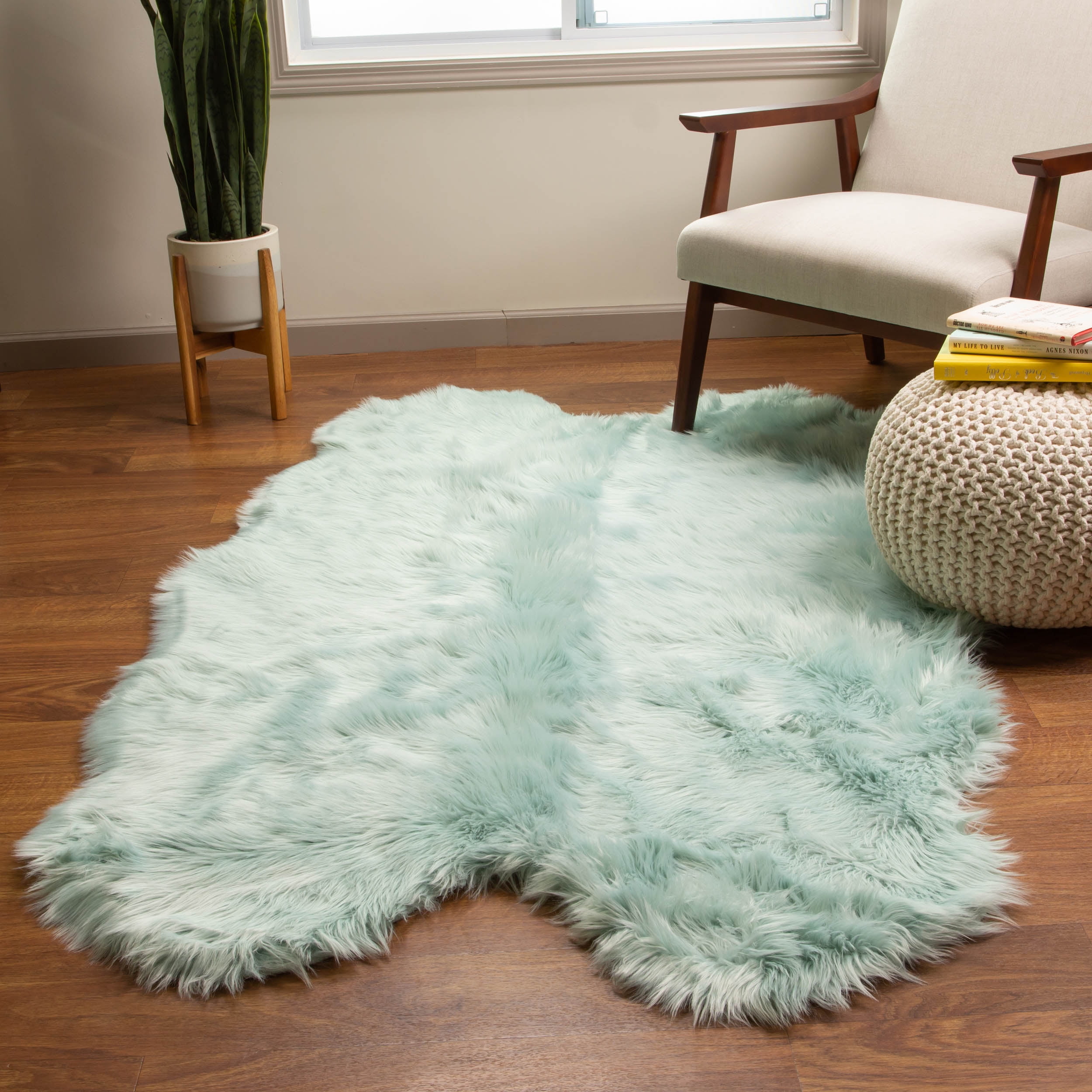 Ultra Soft Faux Sheepskin Fur Shag Rug Teal 4' x 6' Sheepskin