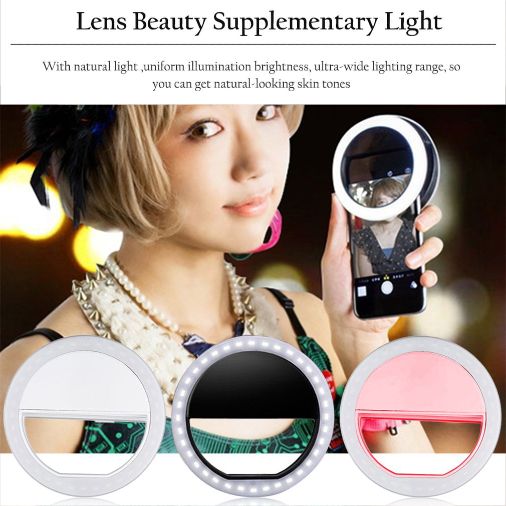 black Jasnyfall Portable Universal Mobile Phone Selfie Light Clip-On Design Luminous Lamp LED Flash Light Phone Ring For Iphone For Samsung