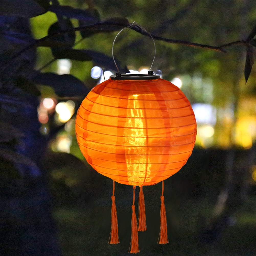BEST Waterproof LED Solar Cloth Chinese Lantern Festival Hanging Lamp Orange 
