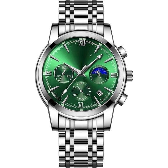 Watches for Men, Business Chronograph Mens Watch Analog Quartz 316L Stainless Steel 30M Luminous Date Moon Phase Casual Wrist Watch
