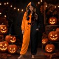 thumbnail image 2 of Halloween Onesie Adult Pumpkin Hooded Long Sleeve Flannel One Piece Jumpsuit, Oversized Loose Sleepwear Loungewear Outfit for Halloween Party, 2 of 6