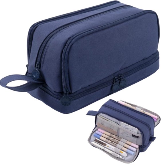 Multi-Compartment Pen Pouch with Multiple Zipper Sections, Large Capacity Stationery Organizer Bag, Handheld Zipper Pencil Case for Desktop Storage
