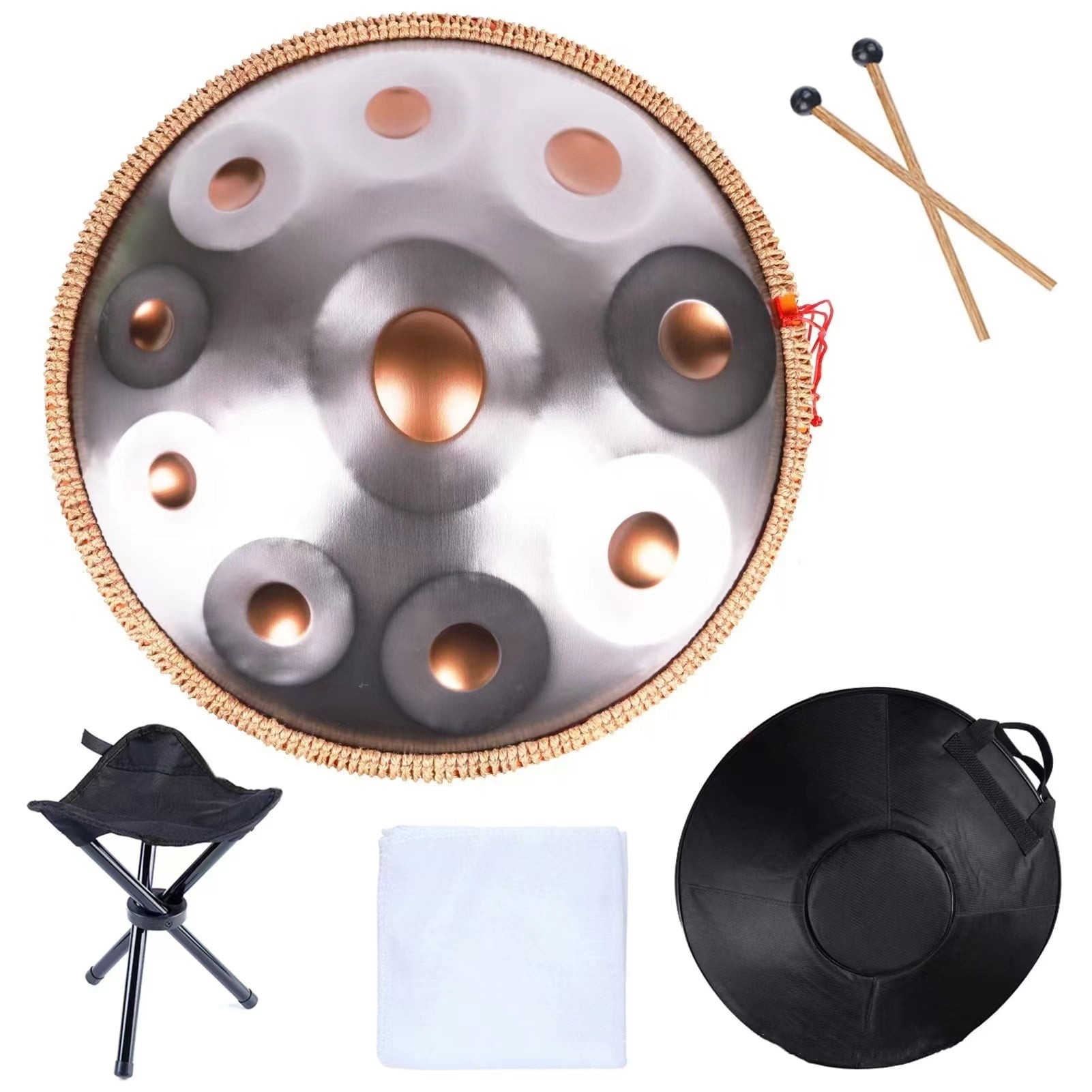 Silver 10-Tone Handpan Compact Easy-Play for Novices, Casual Jamming & Relaxation, Versatile for Meditation & Music Lover Gifts