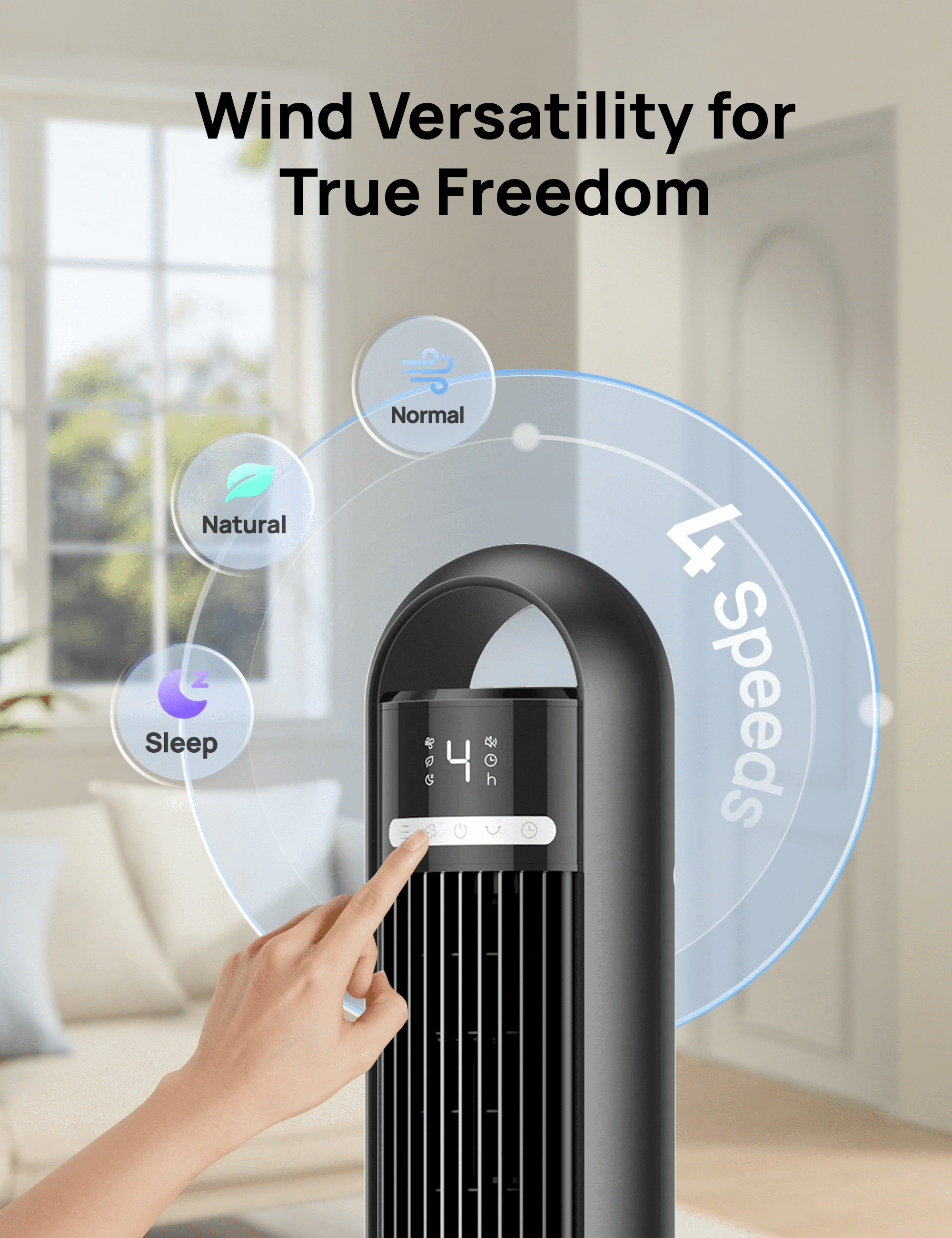 Dreo Tower Fan for Bedroom, 90° Oscillating Standing Fans for Room with 4 Speeds, 3 Modes, 28dB Quiet for Sleep, 25ft/s Velocity, 8H Timer, Remote, Living Room, Office, Home, Black, TF117