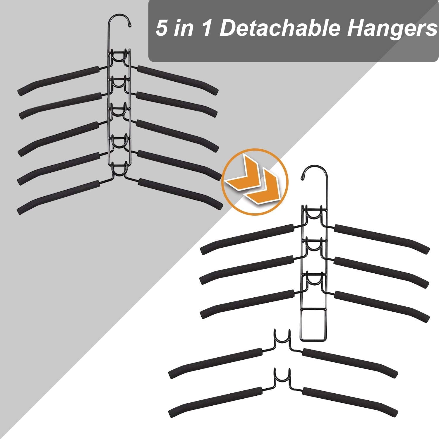 4 Pack 5-in-1 Multi-Layer Closet Hangers, Space Saving Non-Slip Foam Padded Heavy Duty Hanger for Coats, Sweaters, Suits & Shirts, Closet Organizer Storage