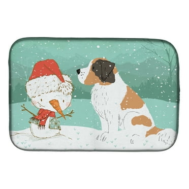 Saint Bernard Snowman Christmas Dish Drying Mat