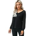 thumbnail image 1 of Tops de mujer, camisas de malla a rayas, camisas casuales con cuello en V, 1 of 7