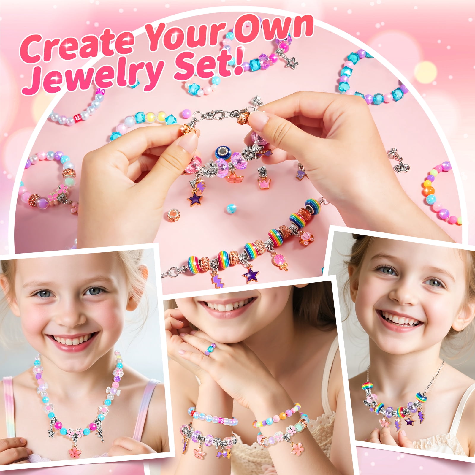IHAHA Charm Bracelet Making Kit for Girls Ages 8-12, DIY Jewelry Making Kit & Craft Set with Beads, Charms & Necklace Kit Birthday Christmas Gift for Kids 4-6 7 8 Years Old Girl