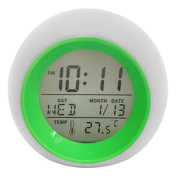 Reloj despertador LED Jumpingount digital colorido verde con luz nocturna y visualización de temperatura