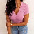 thumbnail image 5 of Graphic Tees for Women's T-Shirts Knit Fitted Neck Tee V Neck Short Sleeve Solid Top for Summer Pink XXL, 5 of 7