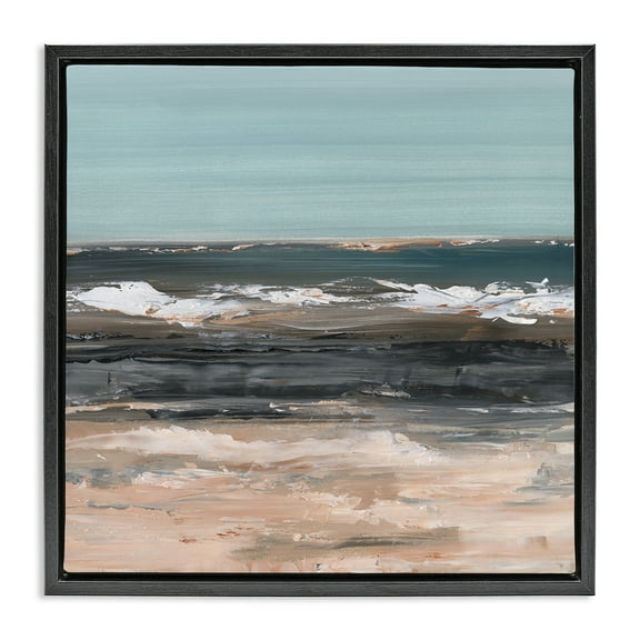 Stupell Industries Gloomy Traditional Beach Landscape & Nature Painting Black Floater Framed Canvas Art Print Wall Art, 18 x 18