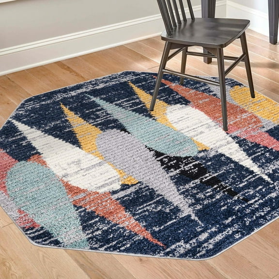 Unique Loom Tagine Collection Area Rug - Hafida (5' 3" Octagon Blue/Gray)