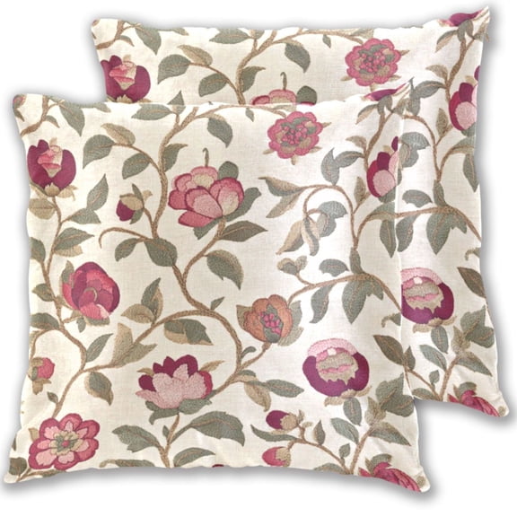 16x16 Inch Throw Pillow Covers 2-Pack - Cotton Velvet Double-Sided Print, Hidden Zipper, Machine Washable - Decorative Sofa Cushion Covers for All Seasons，Roses