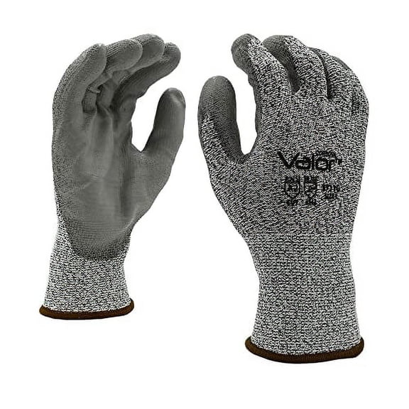 10-Pack of Cordova 3711GXXL Valor Salt & Pepper 13-Gauge HPPE Shell Work Gloves, Gray Polyurethane Palm Coating, ANSI Cut Level A2, 2X-Large