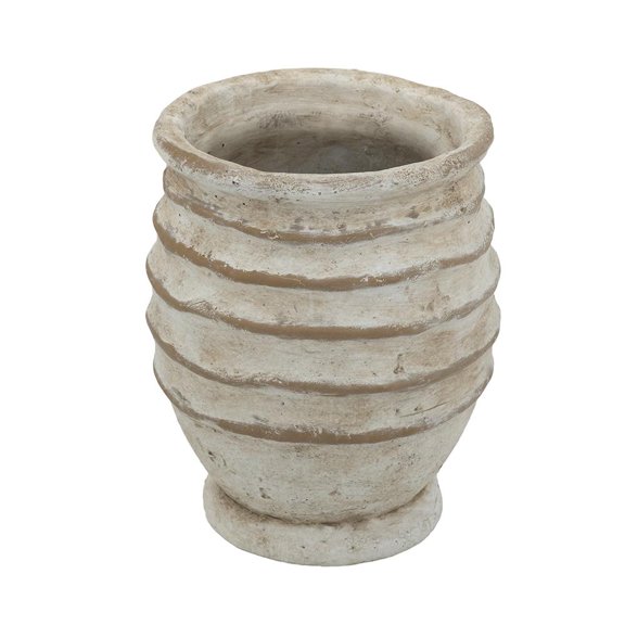 A&B Home Distressed White Vase with Ribbed Texture 7.1" x 7.1" x 9.1"
