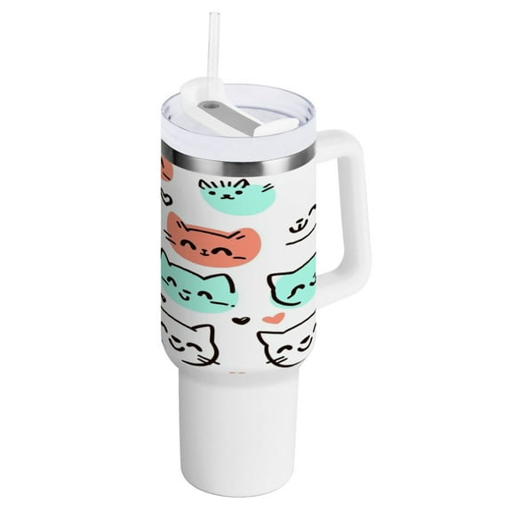 Whimsical Kittens Insulated Tumblers 40oz Double-Walled Stainless Steel Water Bottles Car Handle