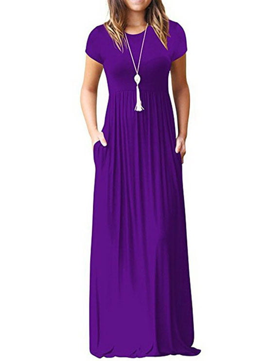 Vista - Casual Long Dress for Women Solid Color Short Sleeve Maxi Dress ...