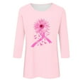 thumbnail image 4 of Alkepwun Womens Breast Cancer Awareness T Shirts Sunflower Pink Ribbon Graphic Tees Cancer Survivor 3/4 Sleeve Tee Tops, 4 of 4