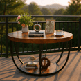 thumbnail image 3 of Homy Casa Round Outdoor Coffee Table for Balcony Relaxation, Small Patio Tea Table, Vintage Wood, 3 of 8