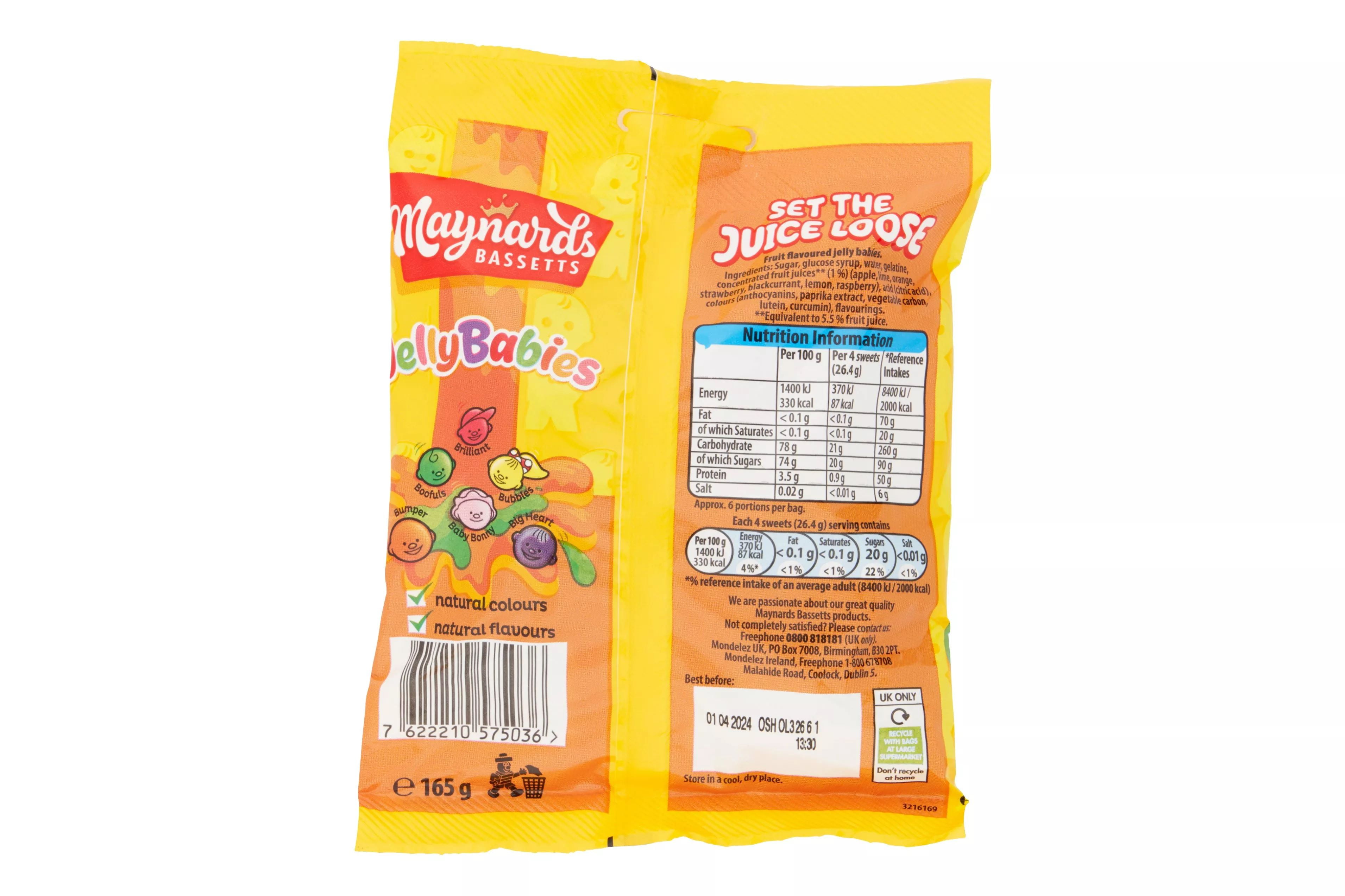 Maynards Bassetts Jelly Babies Sweets Bag 165g (Pack of 2)