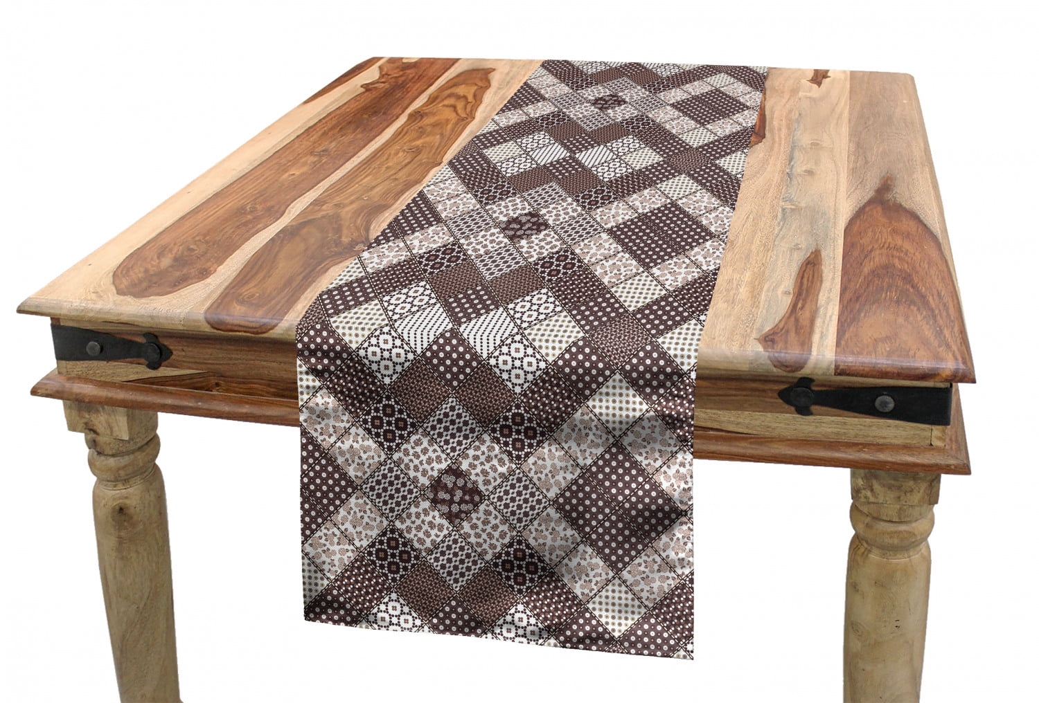 Geometric Table Runner, Abstract Patchwork Pattern with Floral Elements