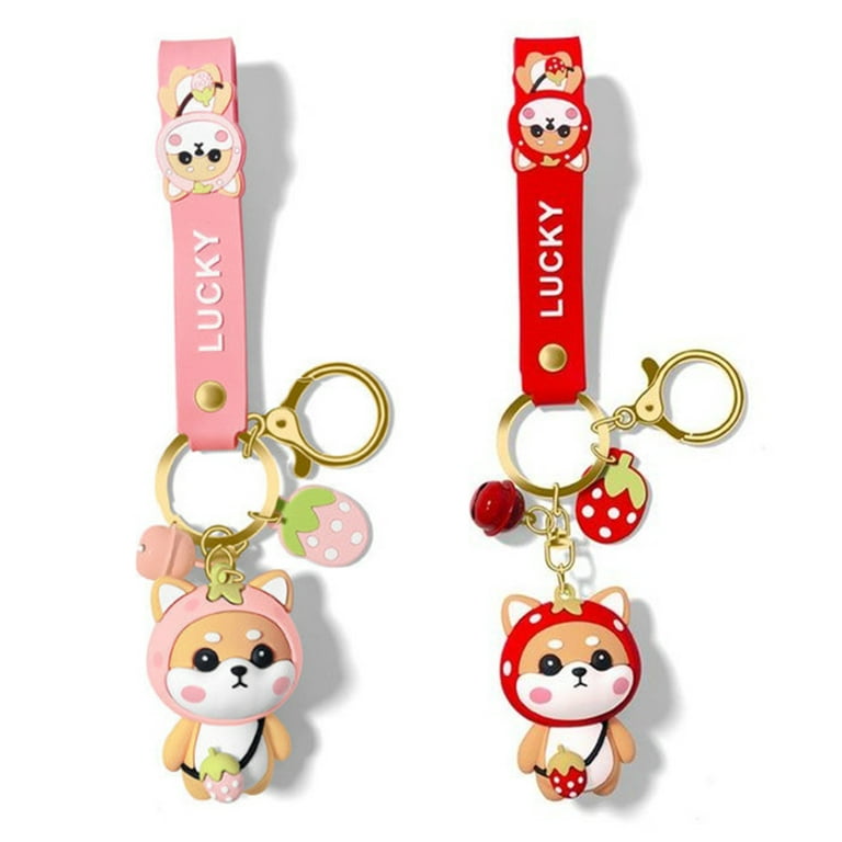 Shaketea Cute Shiba Inu Keychains for Women's Car Keys, Durable and Kawaii Pink Strawberry