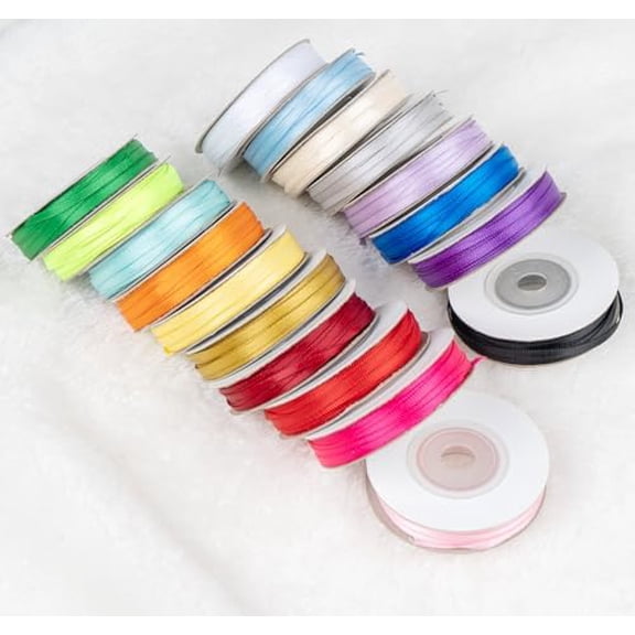 Rainbow Ribbon Solid Color Assortment 18 Colors, 1/8 inch Double Face Satin Ribbon Polyester for Gift Wrapping, DIY Crafts, Happy Birthday Party Wedding Decorations$$Art & Craft
