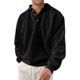thumbnail image 2 of Men's Winter Solid Color Lapel Loose Long Sleeve T-Shirt, Henley Button Up Sport Top for Casual Wear, Gym and Lounge Style,Black,4XL, 2 of 6