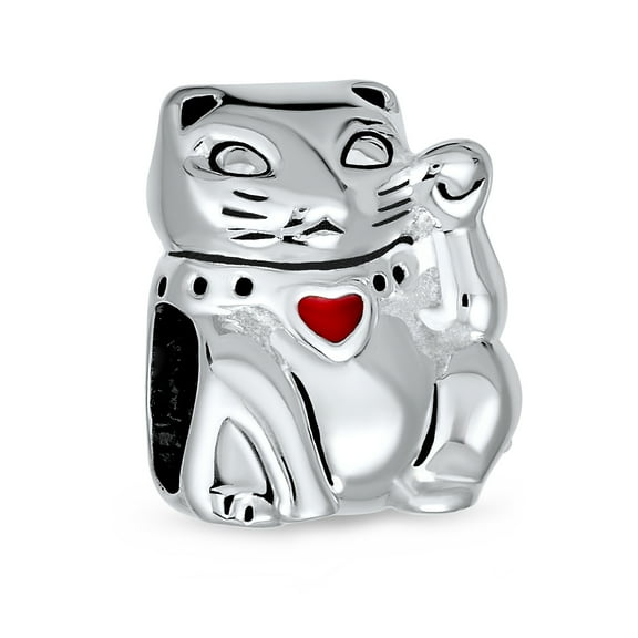 Bling Jewelry Womens Japanese Red Heart Maneki Neko Lucky Cat Charm Bead for European Bracelet