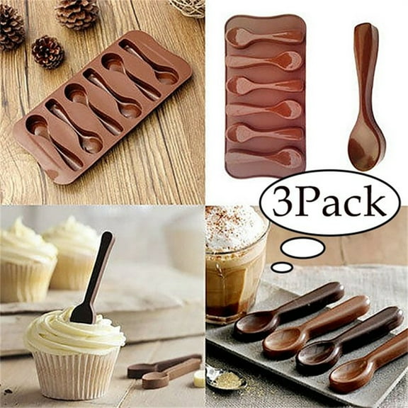 JUNWELL 3 Pack Silicone Spoon Chocolate Molds 6 Cavities Candy Making Molds DIY Specialty Bakeware, Brown