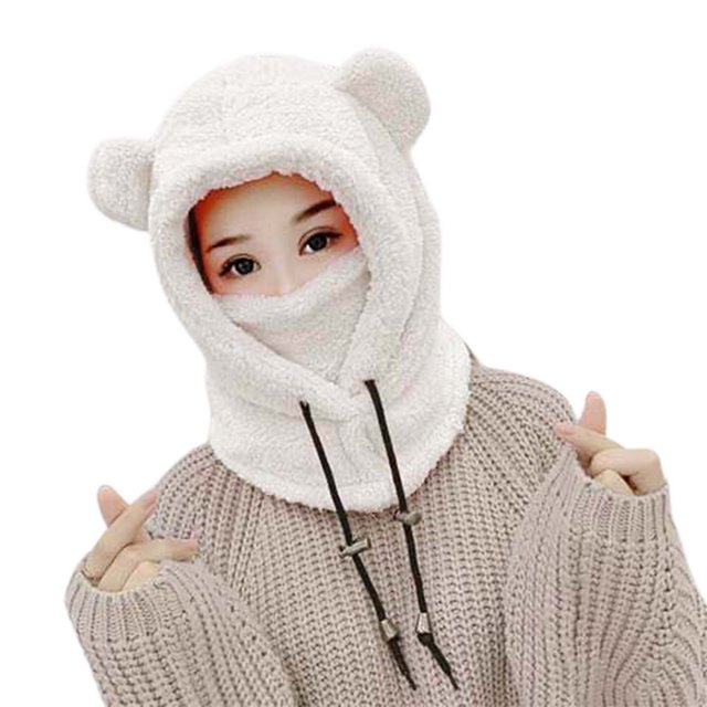 Women Hat Solid Color Ear Autumn Winter Windproof Dome Cap for Riding