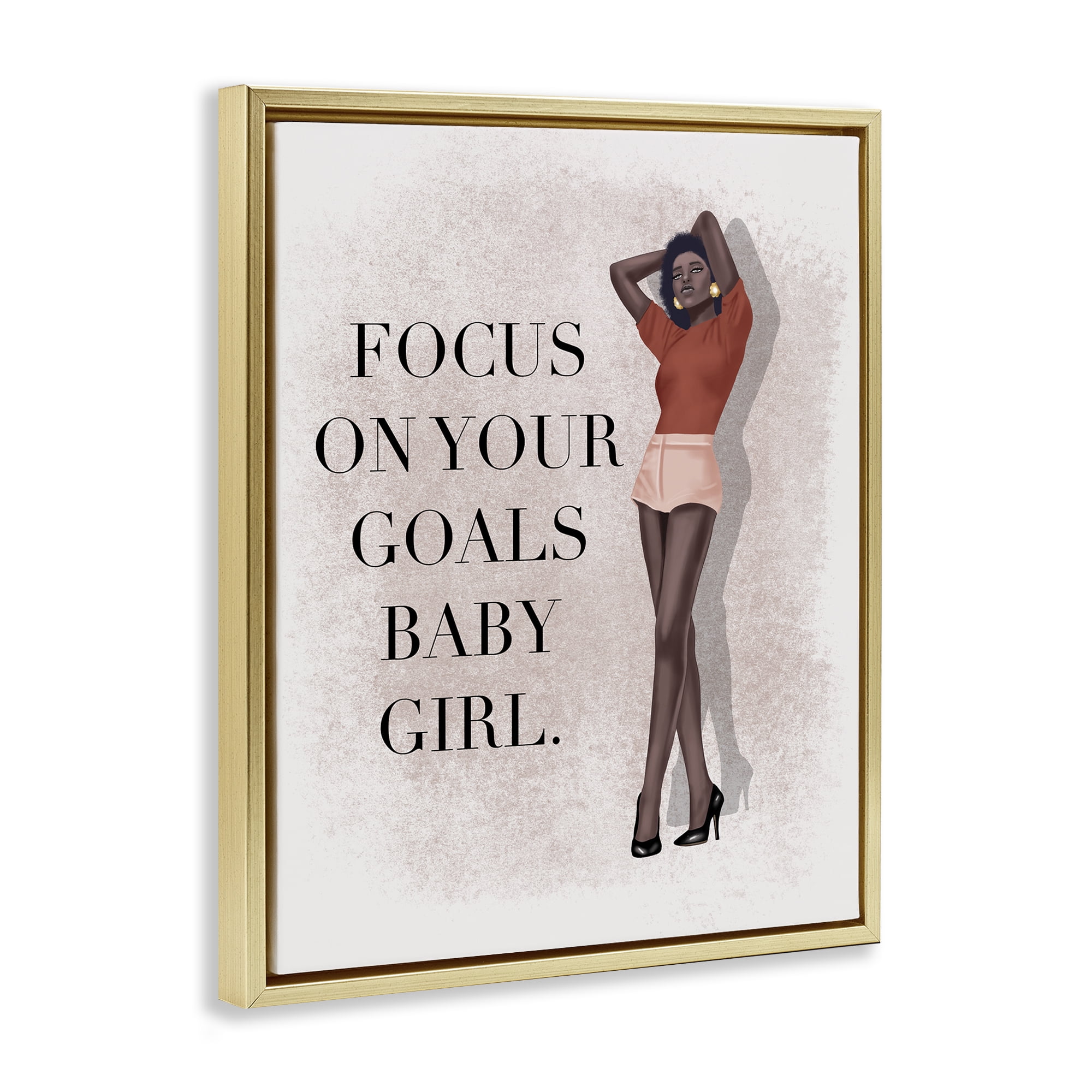 Stupell Industries Focus On Goals Girl People Painting Gold Floater Framed Canvas Art Print Wall Art, 25 x 31