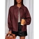 thumbnail image 5 of Abrigo PRETTYGARDEN Chaqueta Bomber de Cuero Sintético Vino Tinto L, 5 of 8